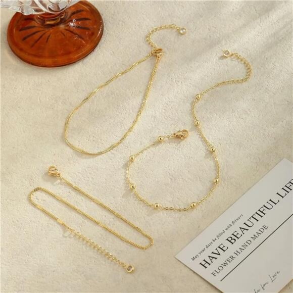 Gold Anklets for Women Waterproof Cuban Link Anklet Beaded Bracelets - Picture 5 of 6